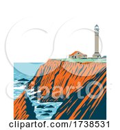 Poster, Art Print Of Point Arena Lighthouse In Mendocino County Located In California Coastal National Monument Coast Of California Wpa Poster Art