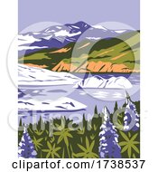 Poster, Art Print Of Wrangellst Elias National Park And Preserve With Purple Lupins In Nizina Lake In Alaska Wpa Poster Art