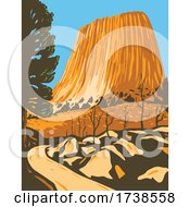 Poster, Art Print Of Devils Tower National Monument In Bear Lodge Ranger District Of The Black Hills In Wyoming Wpa Poster Art