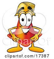 Clipart Picture Of A Traffic Cone Mascot Cartoon Character Wearing A Hardhat Helmet by Toons4Biz