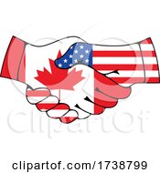 Canadian And American Flag Hands Shaking