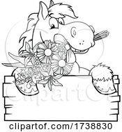 Poster, Art Print Of Black And White Horse With A Boquet Over A Sign