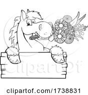 Poster, Art Print Of Black And White Horse With Flowers Over A Sign