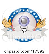 Clipart Picture Of An Eyeball Mascot Cartoon Character On A Blank American Themed Label by Toons4Biz