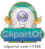 Clipart Picture Of An Eyeball Mascot Cartoon Character On A Blank Business Label by Toons4Biz