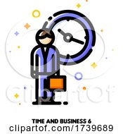 Poster, Art Print Of Icon Of Businessman With Briefcase On A Background Of Clock For 24 Hours 7 Days Week Customer Service And Assistance Concept