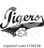 Poster, Art Print Of Paw Grabbing A Baseball And Tigers Text With A Swoosh