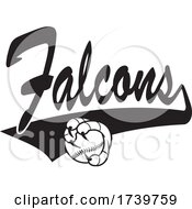 Bird Mascot Talons Grabbing A Baseball And FALCONS Text