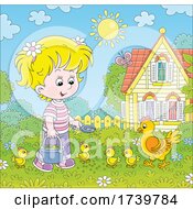 Poster, Art Print Of Girl Feeding Chickens In A Yard