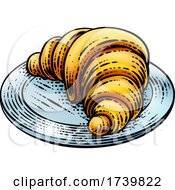 Poster, Art Print Of Croissant Pastry Bread Food Drawing Woodcut