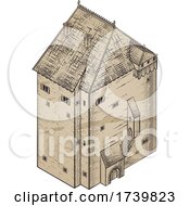 Poster, Art Print Of Medieval Building Map Icon Vintage Illustration