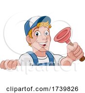 Poster, Art Print Of Plumber Cartoon Plumbing Drain Plunger Handyman