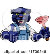 Poster, Art Print Of Panther Plumber Cartoon Mascot Holding Plunger