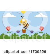 Poster, Art Print Of Worker Bee With A Pail Of Honey Over Flowers