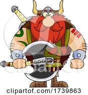 Cartoon Viking Warrior Holding An Axe by Hit Toon