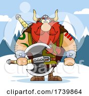 Poster, Art Print Of Cartoon Viking Warrior Holding An Axe In The Snow