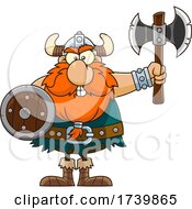 Cartoon Viking Warrior Holding An Axe And Shield by Hit Toon