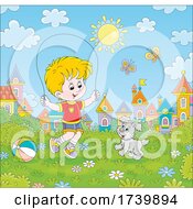 Poster, Art Print Of Puppy Playing With A Boy Using A Jumprope