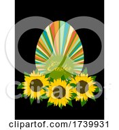 Poster, Art Print Of Easter Striped Egg With Sunflowers Bed On Black