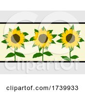 Poster, Art Print Of Sunflowers Trio Over Light Yellow Panel