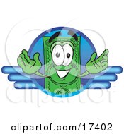 Poster, Art Print Of Dollar Bill Mascot Cartoon Character On A Blue Business Logo