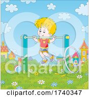 Poster, Art Print Of Boy Playing On The Monkey Bars In A Park