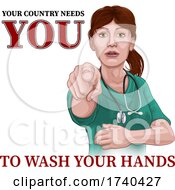 Poster, Art Print Of Doctor Nurse Woman Needs You Wash Hands Pointing