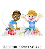 Poster, Art Print Of Cartoon Boys Playing With Car And Paints