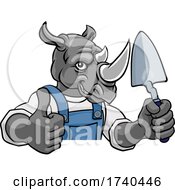 Poster, Art Print Of Rhino Bricklayer Builder Holding Trowel Tool