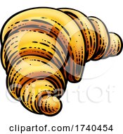 Poster, Art Print Of Croissant Pastry Bread Food Drawing Woodcut