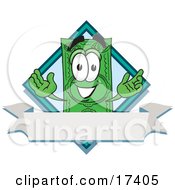 Poster, Art Print Of Dollar Bill Mascot Cartoon Character Over A Blank White Label