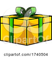 Poster, Art Print Of Cartoon Yellow Gift With A Green Bow