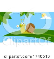 Poster, Art Print Of Sweet Snail With A Flower On A Leaf