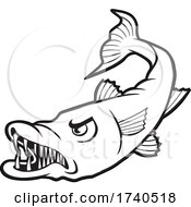 Poster, Art Print Of Barracuda Fish Mascot In Black And White