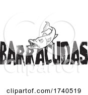 Poster, Art Print Of Barracuda Fish Mascot Over Distressed Text In Black And White