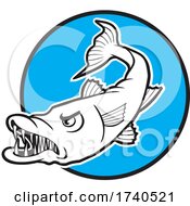 Poster, Art Print Of Barracuda Fish Mascot Over A Blue Circle