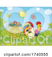 Poster, Art Print Of Easter Chickens With A Cart Of Eggs