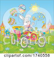 Poster, Art Print Of Easter Bunny Rabbit Driving An Antique Car