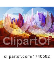 Poster, Art Print Of 3d Abstract Cube Landscape Against Blue Sky Background