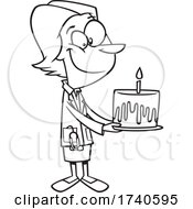 Cartoon Black And White Doctor Holding A Birthday Cake