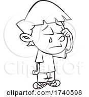 Cartoon Black And White Boy Crying by toonaday