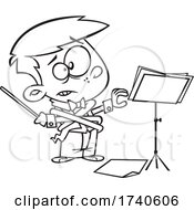 Cartoon Black And White Boy Music Conductor
