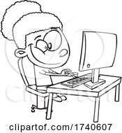 Cartoon Black And White Girl Typing On A Computer by toonaday