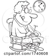 Cartoon Black And White Granny Knitting In A Rocking Chair