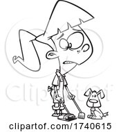 Poster, Art Print Of Cartoon Black And White Girl Cleaning Up Dog Poop