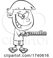 Poster, Art Print Of Cartoon Black And White Boy Playing Scrabble