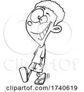 Poster, Art Print Of Cartoon Black And White Happy Boy Taking A Stroll