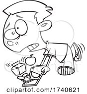 Cartoon Black And White Boy Tripping And Spilling His Lunch by toonaday