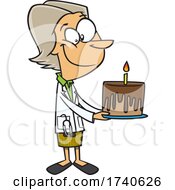 Cartoon Doctor Holding A Birthday Cake
