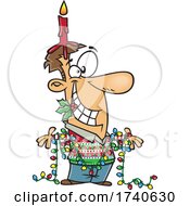Poster, Art Print Of Cartoon Enthusiastic Man Decked Out For Christmas